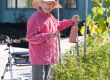 <a href="https://landscapearchitecturebuilt.com/staging/camphill-ghent">Camphill Ghent Elder Care Initiative</a>, <br>Chatham, NY, USA An image of a landscape architecture project in New York state, showing an elderly woman picking berries