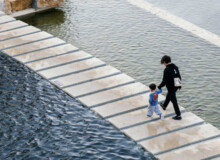 <a href="https://landscapearchitecturebuilt.com/staging/tangshan-ape-man-cave">Tangshan Ape Man Cave</a>, <br>Nanjing, China Landscape architecture project in China showing a large water feature with wide rectangular stepping stones.