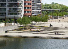 <a href="https://landscapearchitecturebuilt.com/staging/offenbach-harbour">Offenbach Harbour</a>, <br>Offenbach, Germany An image of landscape architecture project Offenbach Harbour, by design firm Henning Larsen, in Offenbach, Germany.