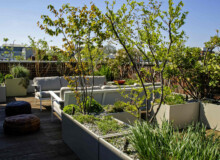 <a href="https://landscapearchitecturebuilt.com/holborn-natural-roof-garden-oasis">Holborn Natural Roof Garden Oasis</a>, <br>London, UK An image of landscape architecture project Holborn Natural Roof Garden Oasis, by design firm Mylandscapes, in London, UK. Showing roof gardens with furniture and planting